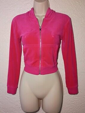 Art Class Hot Pink Velour Cropped Track Hoodie